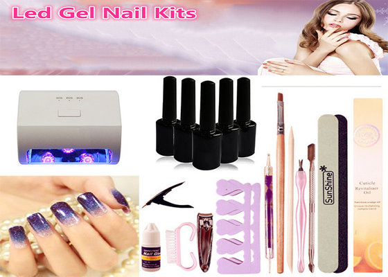 Fast Drying 9W LED Nail Lamp Kits White Color 6pcs 3 In 1 UV Gel Nail Sets
