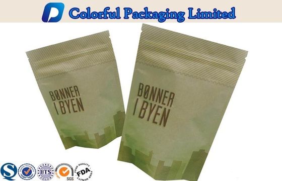 Zipper Top Kraft Paper Coffee Packaging Bags with custom printed